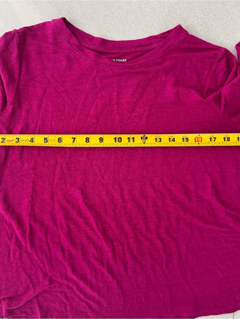 Eileen Fisher set of 2 Linen Long-Sleeve Crewneck Tops - Fuchsia & Dark Green M - Picture 7 of 10